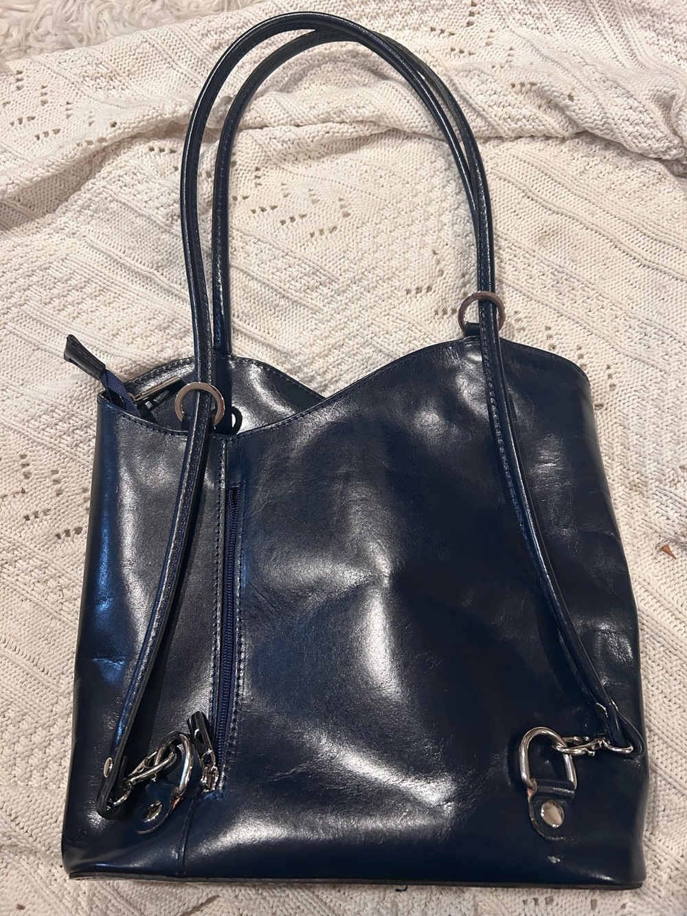 Borse in Pelle Classic Navy Leather Tote Bag - Women's Shoulder Handbag